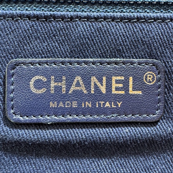 CHANEL Denim Deauville Logo Shopping Chain Tote Large Bag & Card - Picture 9 of 13